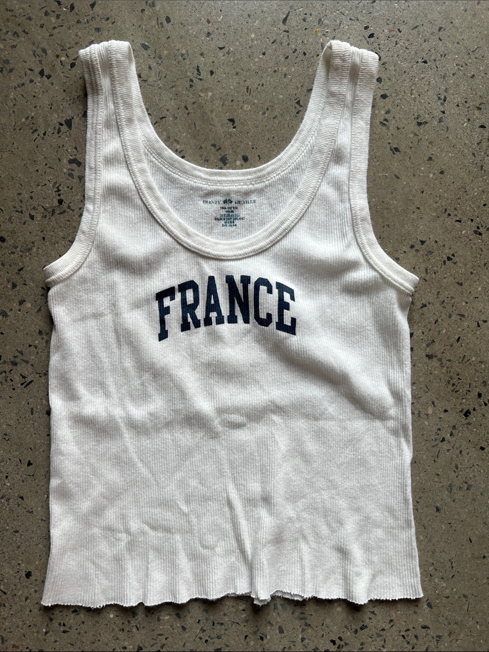 Brandy Melville White cropped Tank with Navy FRANCE lettering - EUC